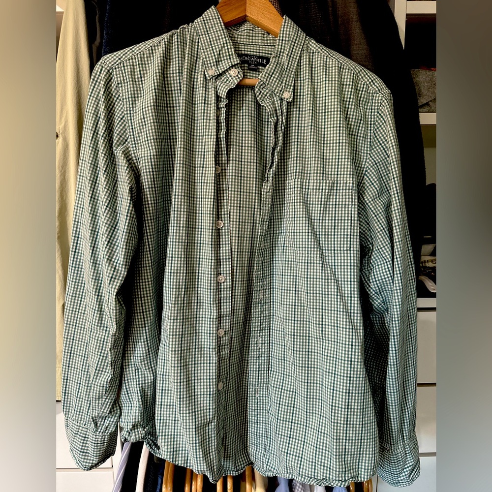 J. Crew flex button down green gingham medium EUC